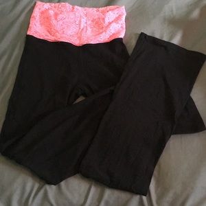 Pink Lace Fold-over Bootcut Leggings